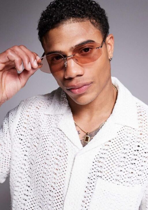 UK Rimless sunglasses with brown lens and metal gold frame