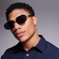 UK Rimless sunglasses with black lens and metal gold frame